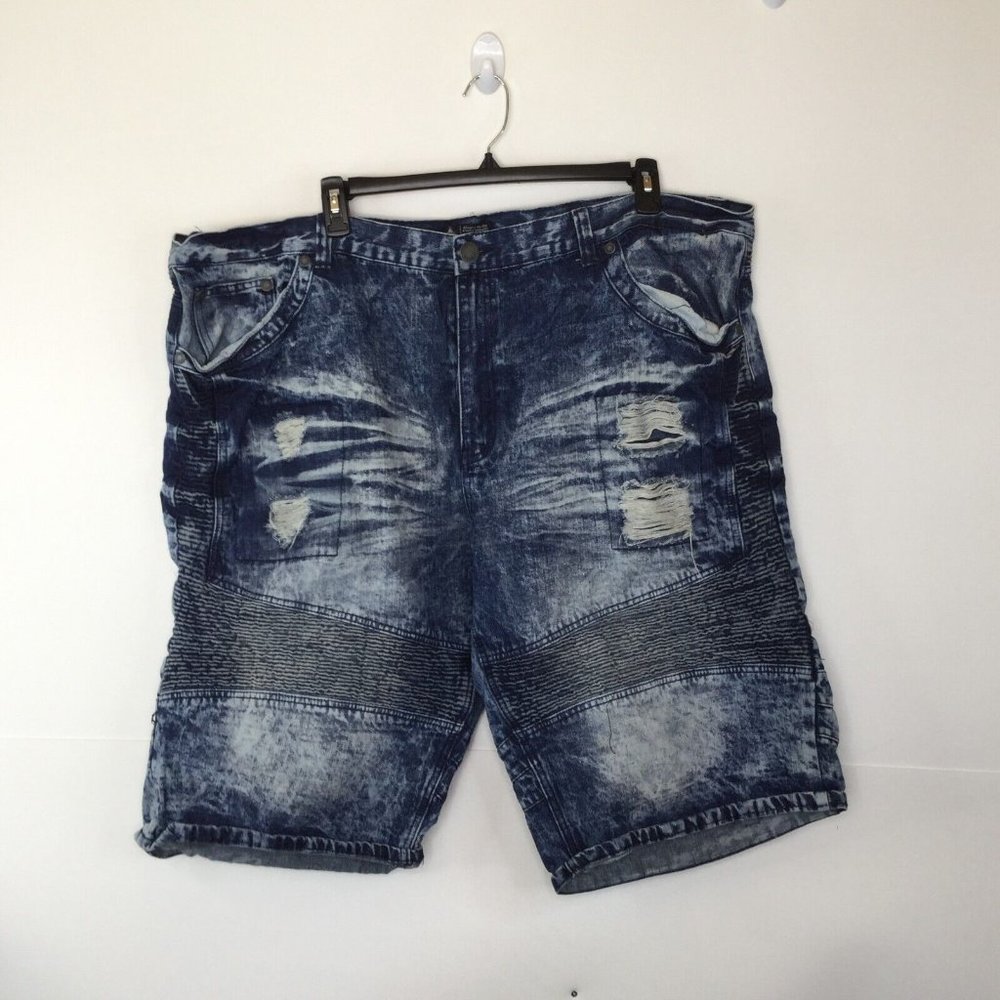 Road Narrows Denim Shorts Men 50 Blue Distressed Acid Wash Pockets Jeans